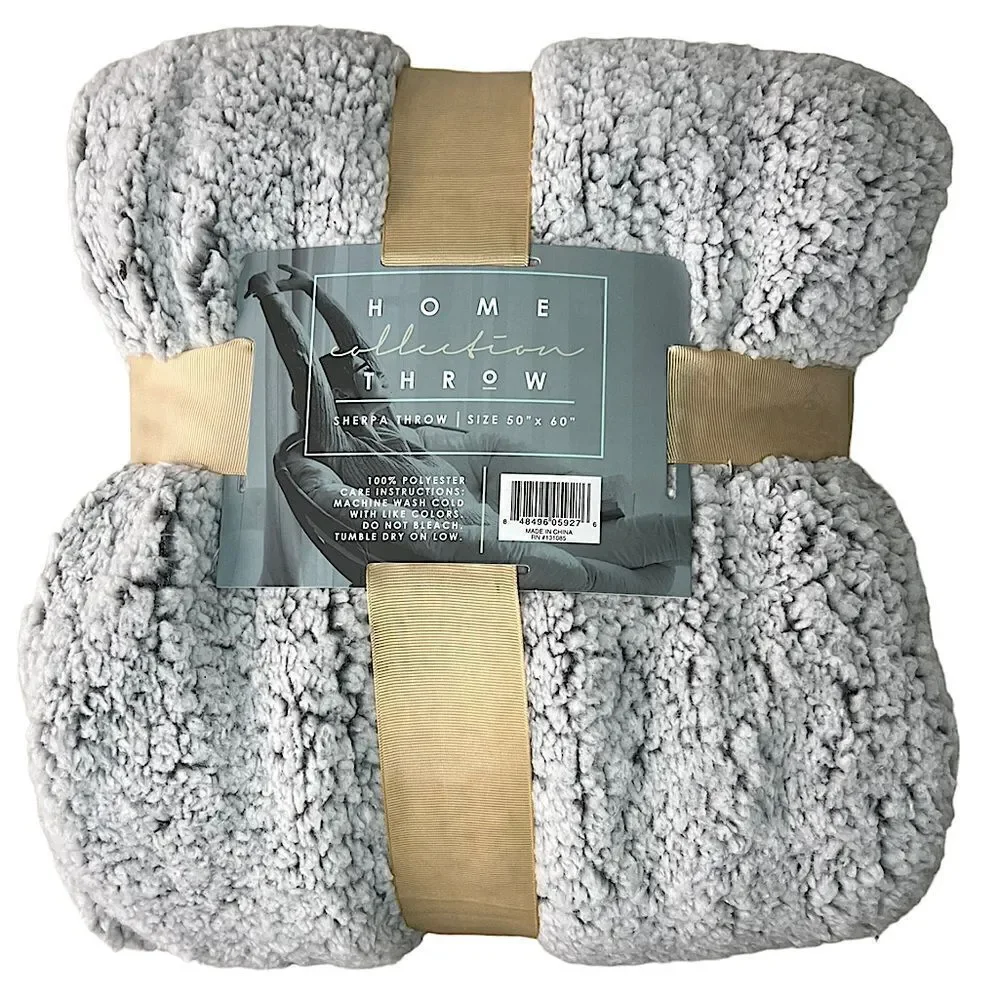 Home Collection Sherpa Throw Gray and White